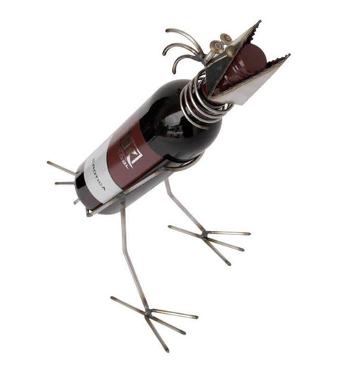 Flaschenhalter aus Edelstahl 2tlg. in Vogeloptik liegend