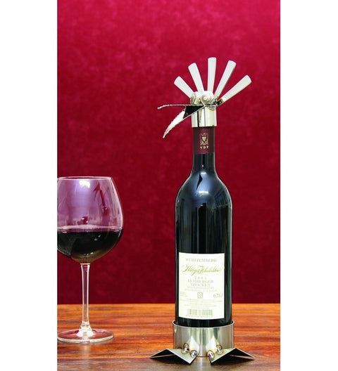 Flaschenhalter aus Edelstahl 2tlg. in Vogeloptik stehend