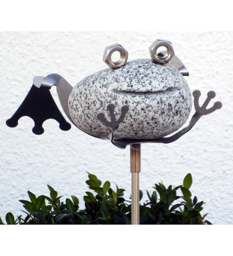 Gartenstecker Frosch ca. 70cm lang aus Granit und Edelstahl