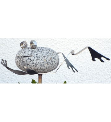 Gartenstecker Frosch ca. 70cm lang aus Granit und Edelstahl