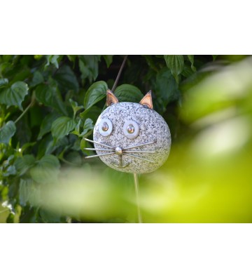 Gartenstecker Katzenkopf ca. 120cm hoch aus Granit und Edelstahl
