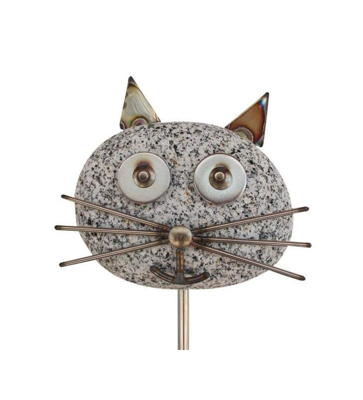 Gartenstecker Katze aus Granit und Edelstahl 120 cm wetterfest