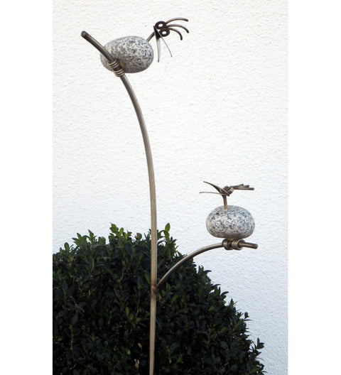Gartenstecker mit 2 Steinvögel aus Granit und Edelstahl ca. 90cm hoch