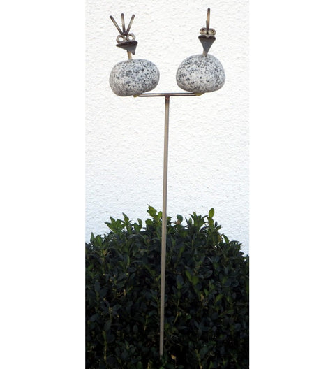 Gartenstecker Steinvogelpärchen ca. 85cm hoch aus Granit und Edelstahl