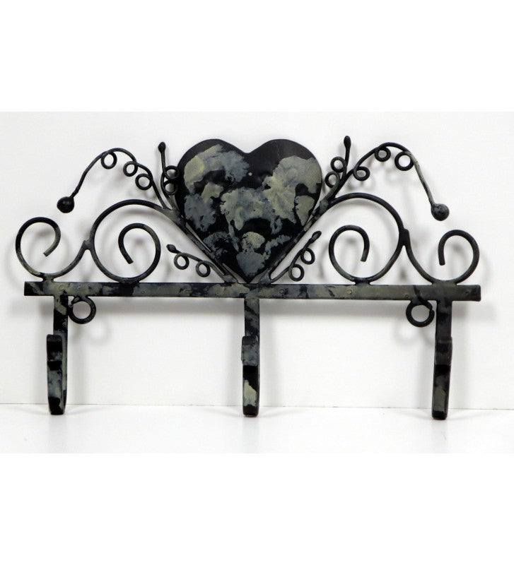 Wandleiste mit Herz antik – 3 Haken im Landhausstil ca. 18 cm breit