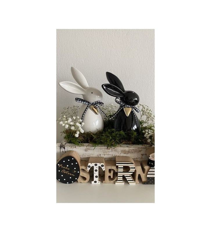 Osterhase aus Keramik zur Wahl schwarz oder weiß ca. 10,4x7,4x19,6 cm