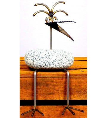 Kantenhocker Steinvogel ca. 30 cm Naturstein Granit und Edelstahl  Gartendeko