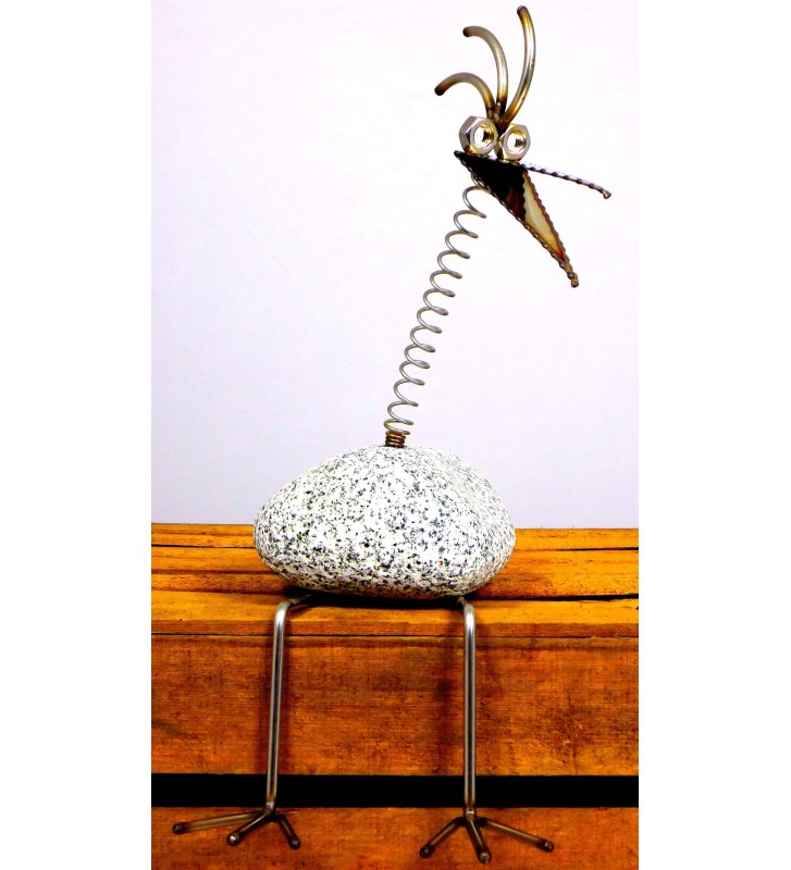 Kantenhocker Steinvogel ca. 40 cm Granit und Edelstahl – Naturstein Deko