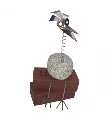 Steinvogel Kantenhocker mit Wackelhals aus Granit und Edelstahl Naturstein