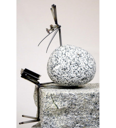 Kantenhocker mit Buch ca. 25 cm aus Granit und Edelstahl Naturstein Deko