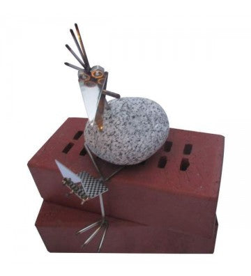 Kantenhocker mit Laptop ca. 22 cm aus Granit und Edelstahl Naturstein Deko