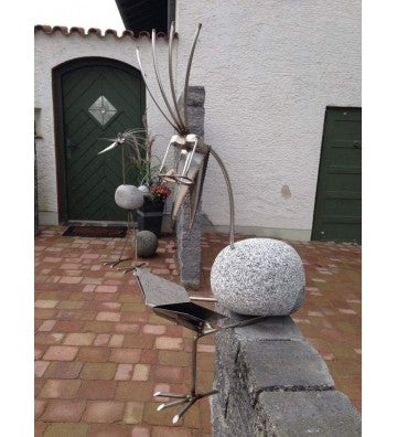 Kantenhocker XL mit Buch ca. 93 cm aus Granit und Edelstahl Naturstein Deko