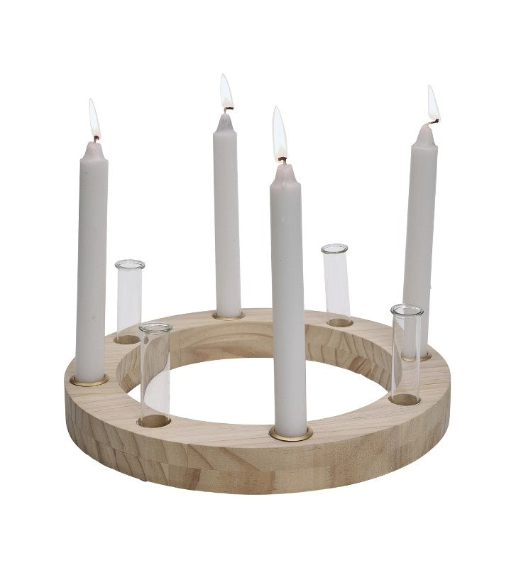 Adventskranz aus Holz mit kleinen Vasen Doré natur Holz/Glas ca. 30 cm Durchmesser