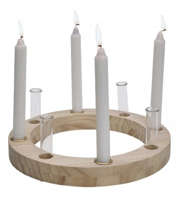 Adventskranz aus Holz mit kleinen Vasen Doré natur Holz/Glas ca. 30 cm Durchmesser