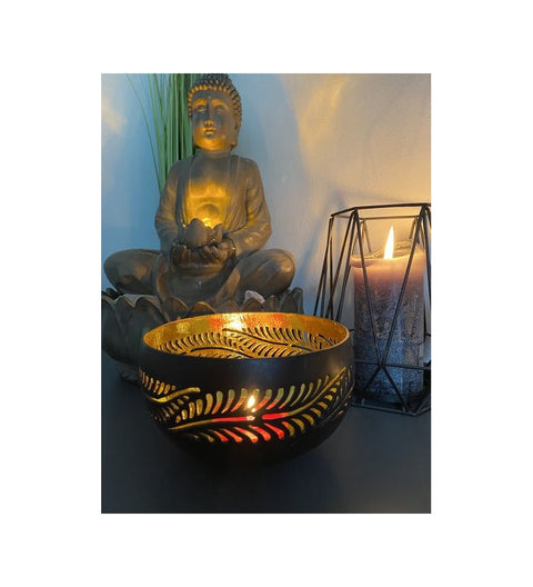 Schale aus Kokosnuss ca. 14 cm Durchmesser schwarz/Goldfarben