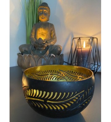 Schale aus Kokosnuss ca. 14 cm Durchmesser schwarz/Goldfarben