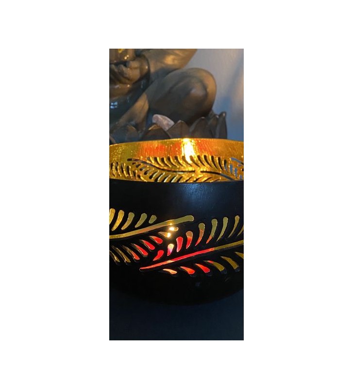 Schale aus echter Kokosnuss ca. 14 cm Durchmesser schwarz/Goldfarben