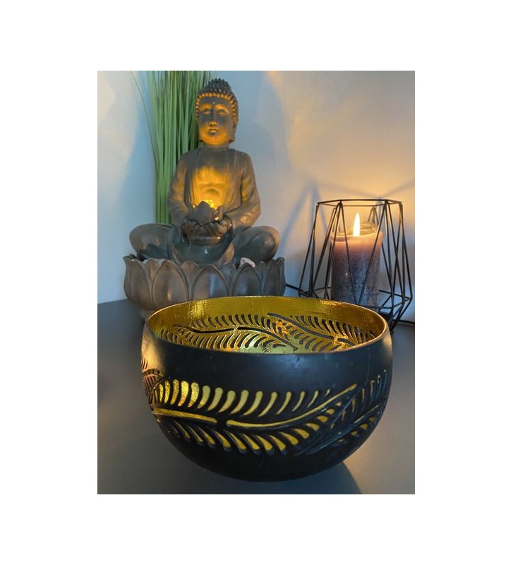 Schale aus echter Kokosnuss ca. 14 cm Durchmesser schwarz/Goldfarben
