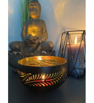 Schale aus echter Kokosnuss ca. 14 cm Durchmesser schwarz/Goldfarben