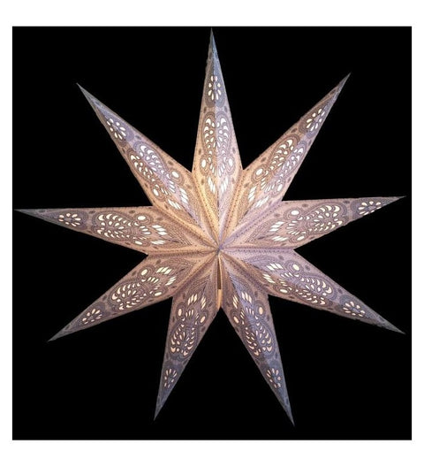 Leuchtstern Baby Ganesha weiß/grau Durchmesser 40cm, 9 Zacken mit Magnetverschluß