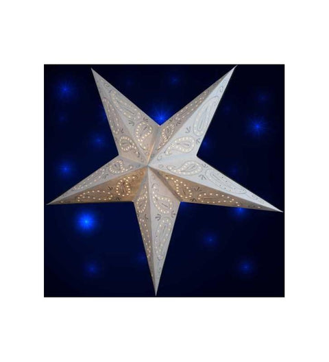 Leuchtstern Ananti Batik weiß 5 Zacken bestickt ca. 60 cm mit Zippverschluss