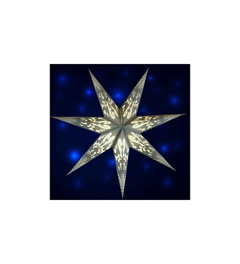 Leuchtstern Curves grau/weiß/silber Glitter 7 Zacken ca. 60 cm mit Magnetverschluss
