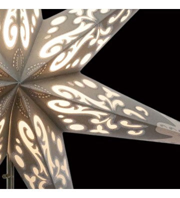 Leuchtstern Curves grau/weiß/silber Glitter 7 Zacken ca. 60 cm mit Magnetverschluss