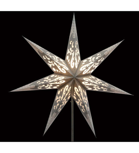 Leuchtstern Curves grau/weiß/silber Glitter 7 Zacken ca. 60 cm mit Magnetverschluss