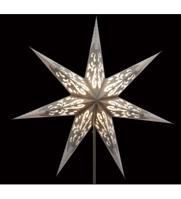 Leuchtstern Curves grau/weiß/silber Glitter 7 Zacken ca. 60 cm mit Magnetverschluss