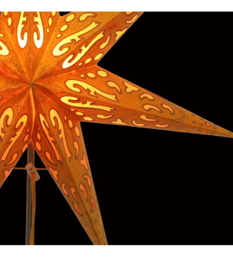 Leuchtstern Curves orange/gold Glitter 7 Zacken ca. 60 cm mit Magnetverschluss