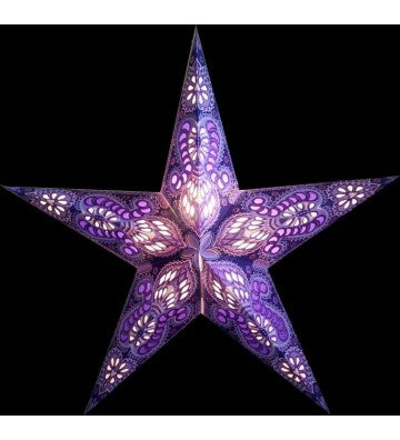 Leuchtstern Ganesha lila/glitter 5 Zacken mit Zippverschluss, ca. 60 cm