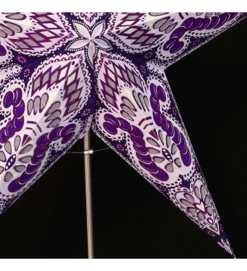 Leuchtstern Ganesha lila/glitter 5 Zacken mit Zippverschluss, ca. 60 cm