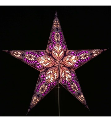 Leuchtstern Ganesha lila/glitter 5 Zacken mit Zippverschluss, ca. 60 cm