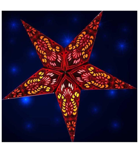 Leuchtstern Ganesha rot 5 Zacken mit Magnetverschluss, ca. 60 cm