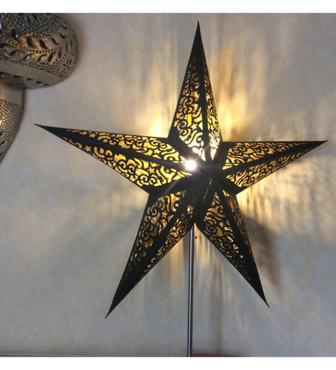 Leuchtstern Kala schwarz -  Goldglitter 60 cm 5 Zacken mit Magnetverschluss