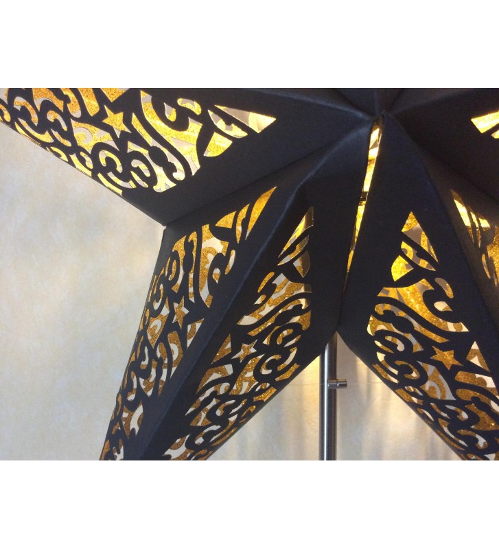 Leuchtstern Kala schwarz -  Goldglitter 60 cm 5 Zacken mit Magnetverschluss