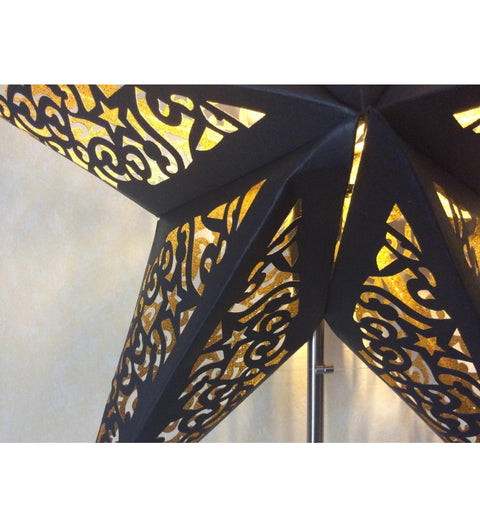 Leuchtstern Kala schwarz -  Goldglitter 60 cm 5 Zacken mit Magnetverschluss