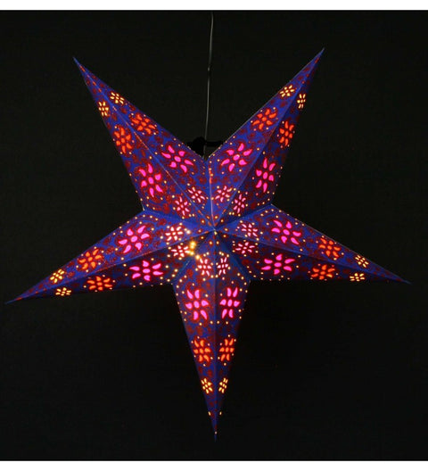 Leuchtstern Madras blau/glitter 5 Zacken ca. 60 cm mit Magnetverschluss