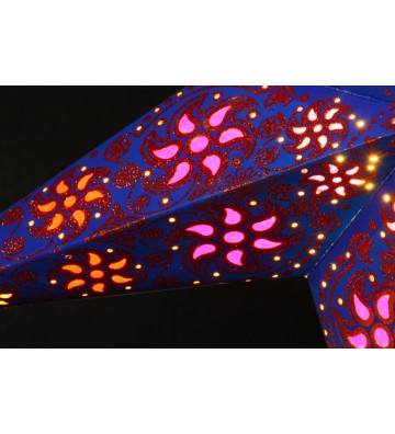 Leuchtstern Madras blau/glitter 5 Zacken ca. 60 cm mit Magnetverschluss