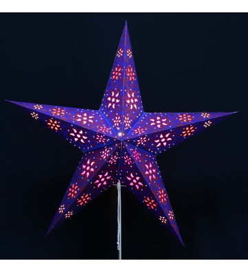Leuchtstern Madras blau/glitter 5 Zacken ca. 60 cm mit Magnetverschluss