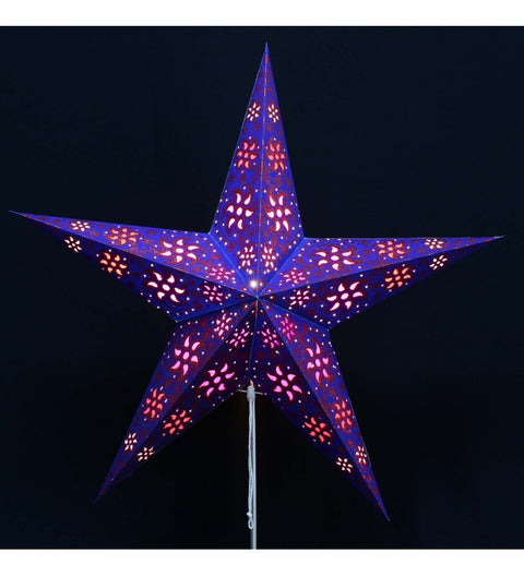 Leuchtstern Madras blau/glitter 5 Zacken ca. 60 cm mit Magnetverschluss