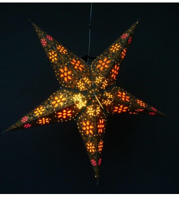 Leuchtstern Madras schwarz / Gold glitter 5 Zacken ca. 60 cm mit Magnetverschluss