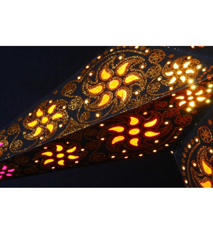 Leuchtstern Madras schwarz / Gold glitter 5 Zacken ca. 60 cm mit Magnetverschluss