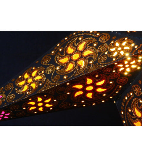 Leuchtstern Madras schwarz / Gold glitter 5 Zacken ca. 60 cm mit Magnetverschluss