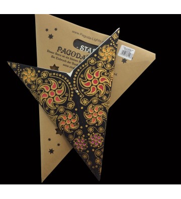 Leuchtstern Madras schwarz / Gold glitter 5 Zacken ca. 60 cm mit Magnetverschluss