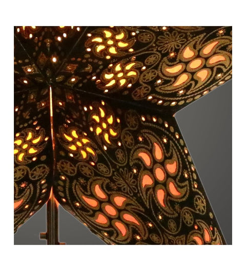Leuchtstern Madras schwarz / Gold glitter 5 Zacken ca. 60 cm mit Magnetverschluss