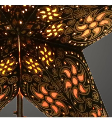 Leuchtstern Madras schwarz / Gold glitter 5 Zacken ca. 60 cm mit Magnetverschluss