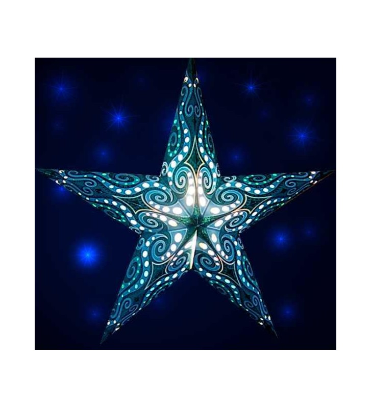 Leuchtstern Mandala türkis/glitter 5 Zacken ca. 60 cm mit Zippverschluss