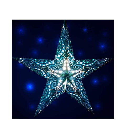 Leuchtstern Mandala türkis/glitter 5 Zacken ca. 60 cm mit Zippverschluss