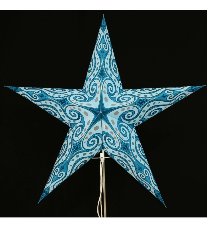 Leuchtstern Mandala türkis/glitter 5 Zacken ca. 60 cm mit Zippverschluss